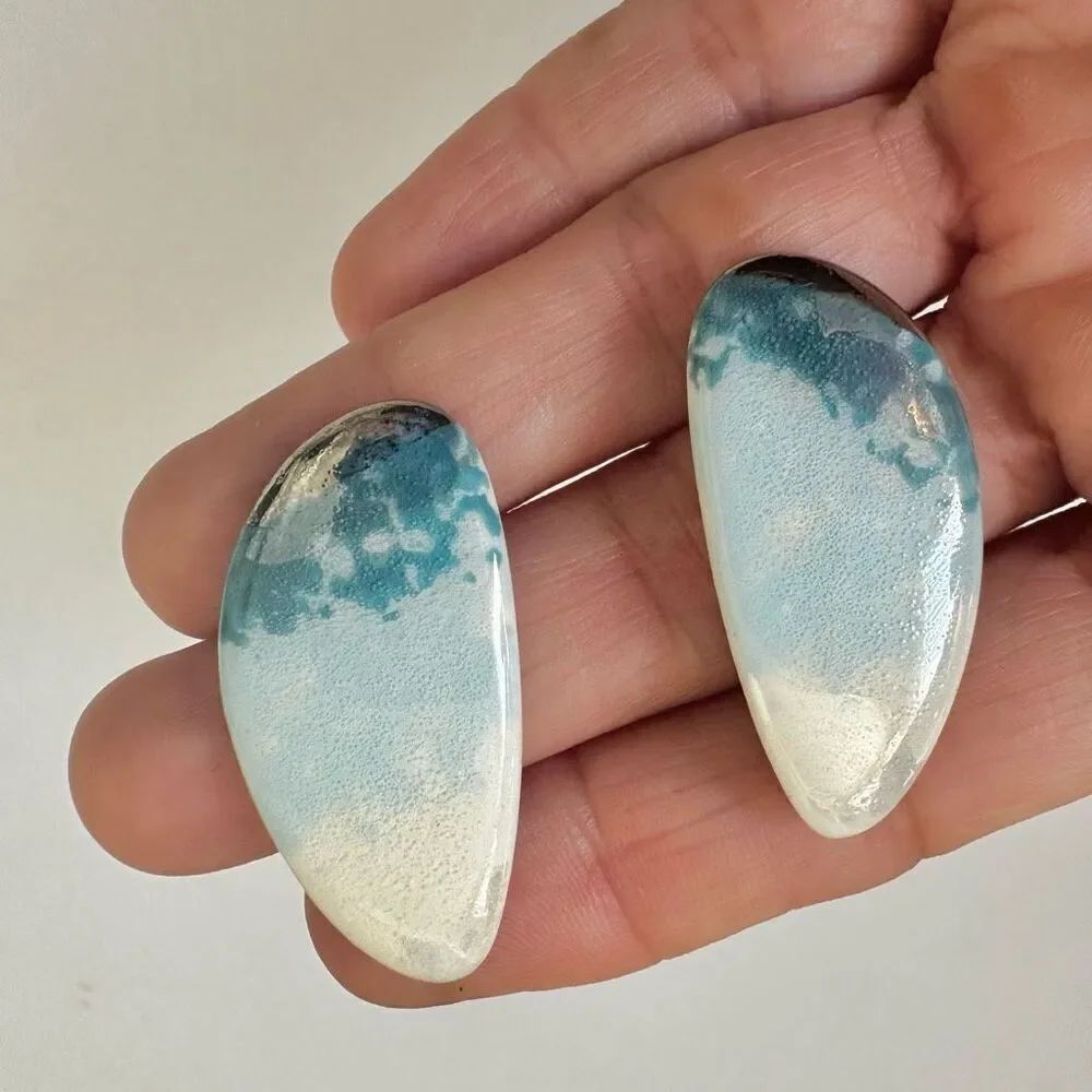 Blue hand painted post earrings